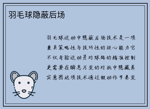 羽毛球隐蔽后场